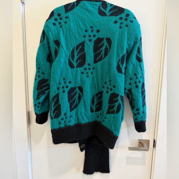 Vtg P.G.E Teal & Black Wool Mohair Knit Cardigan Sweater Jacket, Sz Small - Picture 7 of 8